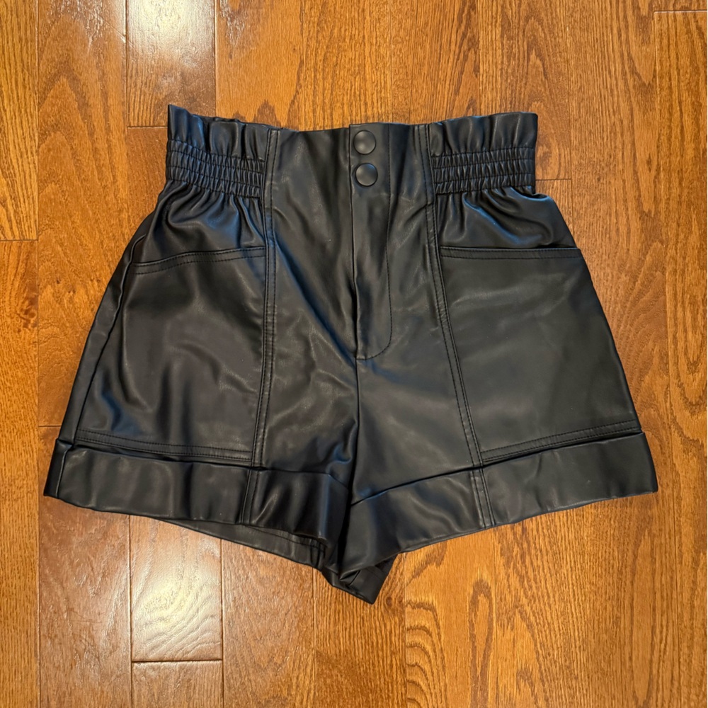 Zara High Waist Black Faux Leather Shorts